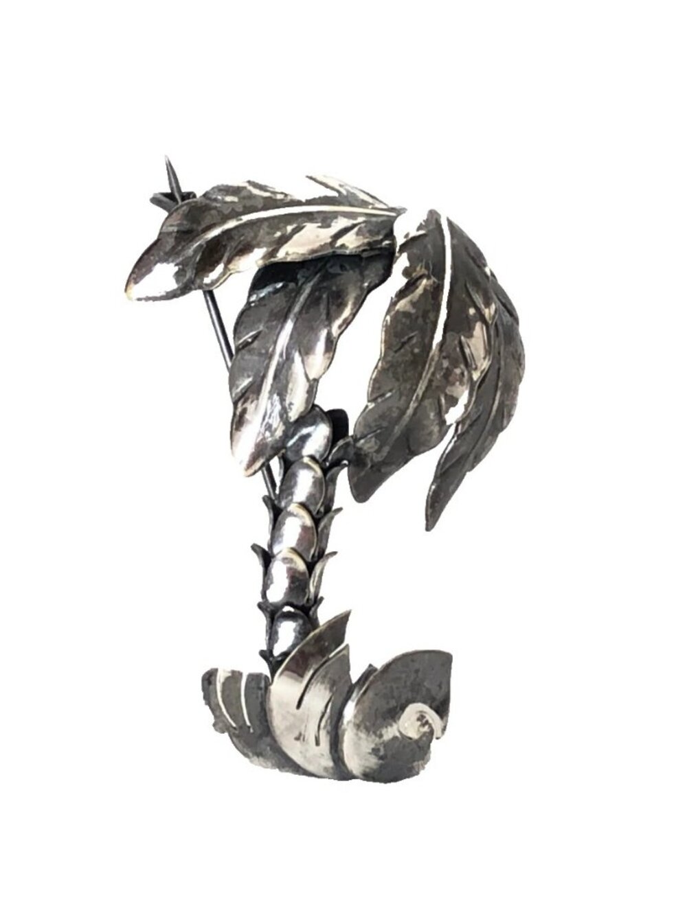 Victorian Edwardian C Hook Palm Tree Silver Pin Brooch 2" Estate Find Costume